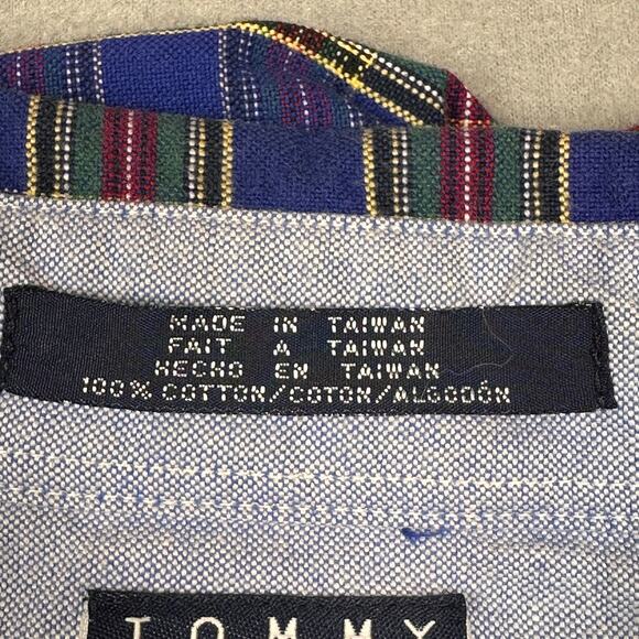Vintage Tommy Hilfiger Shirt Mens XL Blue Classic Plaid Embroidered Chest Logo - Picture 8 of 10